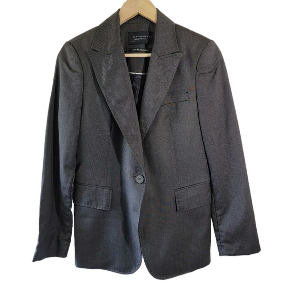 ZARA Woman Limited Edition Wool Silk Blend Blazer Sz 6 Gray Single Breasted Line